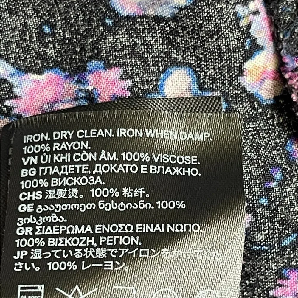 H&M Mini Dress Women Size XXL Black Floral Keyhole Viscose Half Puff Sleeve Boho - Picture 9 of 13